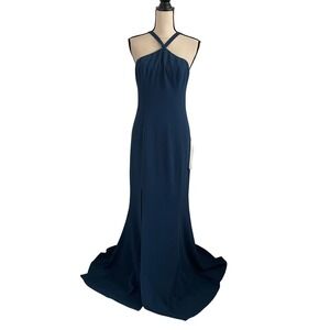 Dress The Population Halter Neck Maxi Dress Medium Navy Blue Event Demure Formal